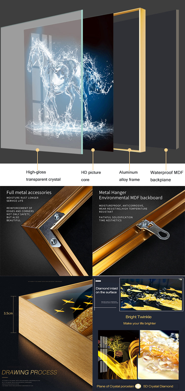 Gleaming 3 Pcs Crystal Porcelain wall Art